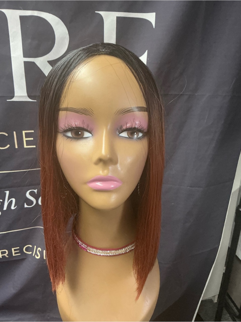 Sleek Two-Tone Straight Bob Wig - Black to Auburn
